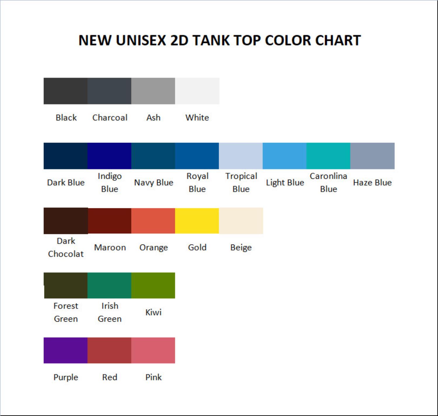 tank top color chart - SpongeBob UK Shop
