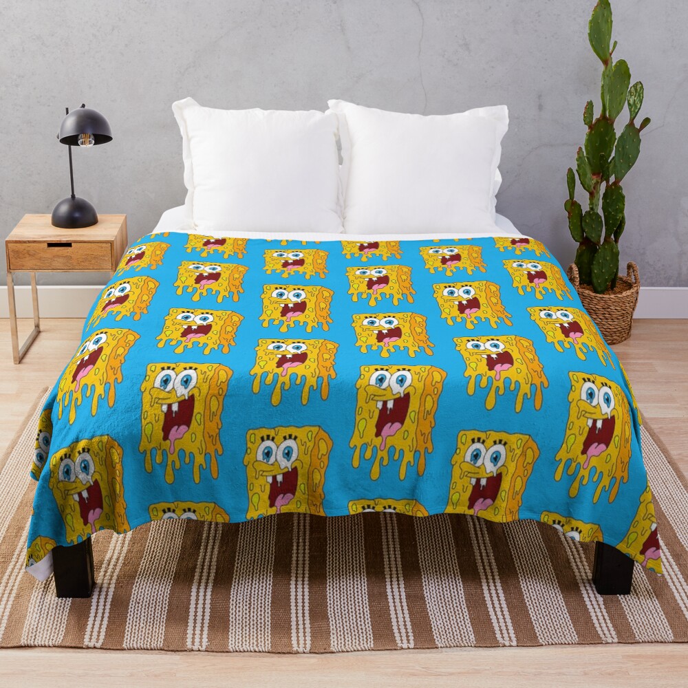 Melting Spongebob Cartoon Face Illustration Throw Blanket