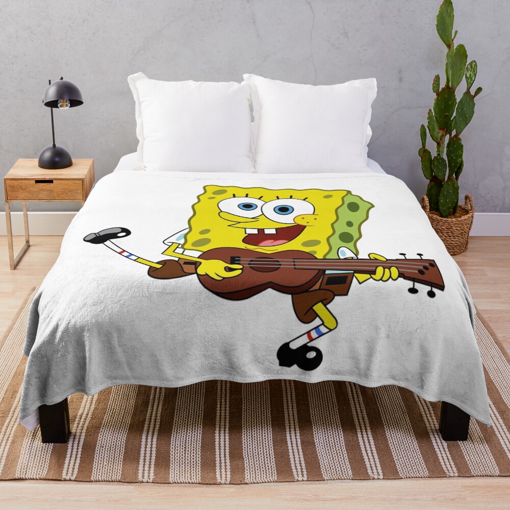 Sponge Playing A Guitar Throw Blanket