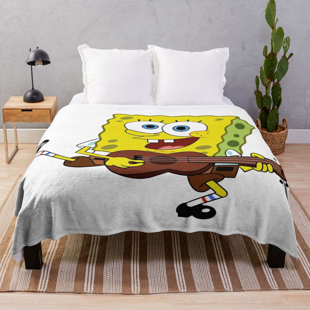 Sponge Playing A Guitar Throw Blanket