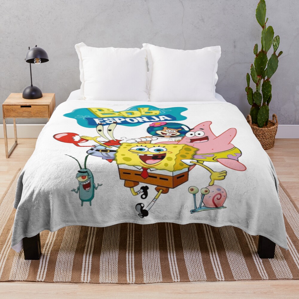 Spongebob Squarepants And Friends Cartoon Art Throw Blanket